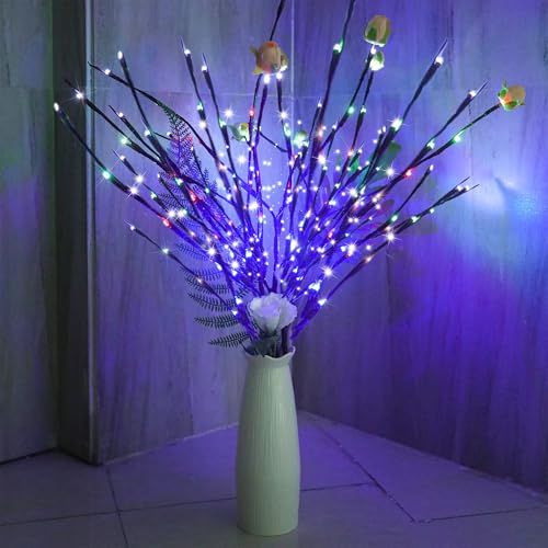 Image of DK177 2 Pack Led Branch Light Battery Operated Lighted Branch Vase Filler Willow Tree Artificial Little Twig Power Brown 30 Inch 20 LED for Home Outdoor Indoor Romantic Decoration, Purple Light
