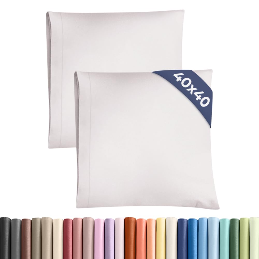 Kissenbezüge 40x40 cm Hellgrau im 2er-Pack - Weiche Kopfkissenbezüge aus Mikrofaser - Atmungsaktive, pflegeleichte und knitterfreie Kissenhüllen - Maschinenwaschbar mit Hotelverschluss - Oeko-TEX
