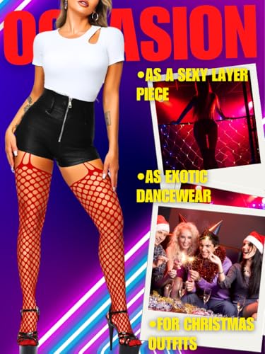 Image of EHSUYAB Women Sexy Fishnet Tights, Cutout Suspender Pantyhose Stockings Lingerie, Music Festival Rock Rave Outfits Party Club