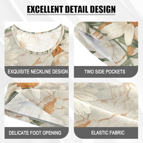 ALAZA Daisy Flowers Marble Pajama Set Short Sleeve Sleepwear Soft Lounge Nightwear4