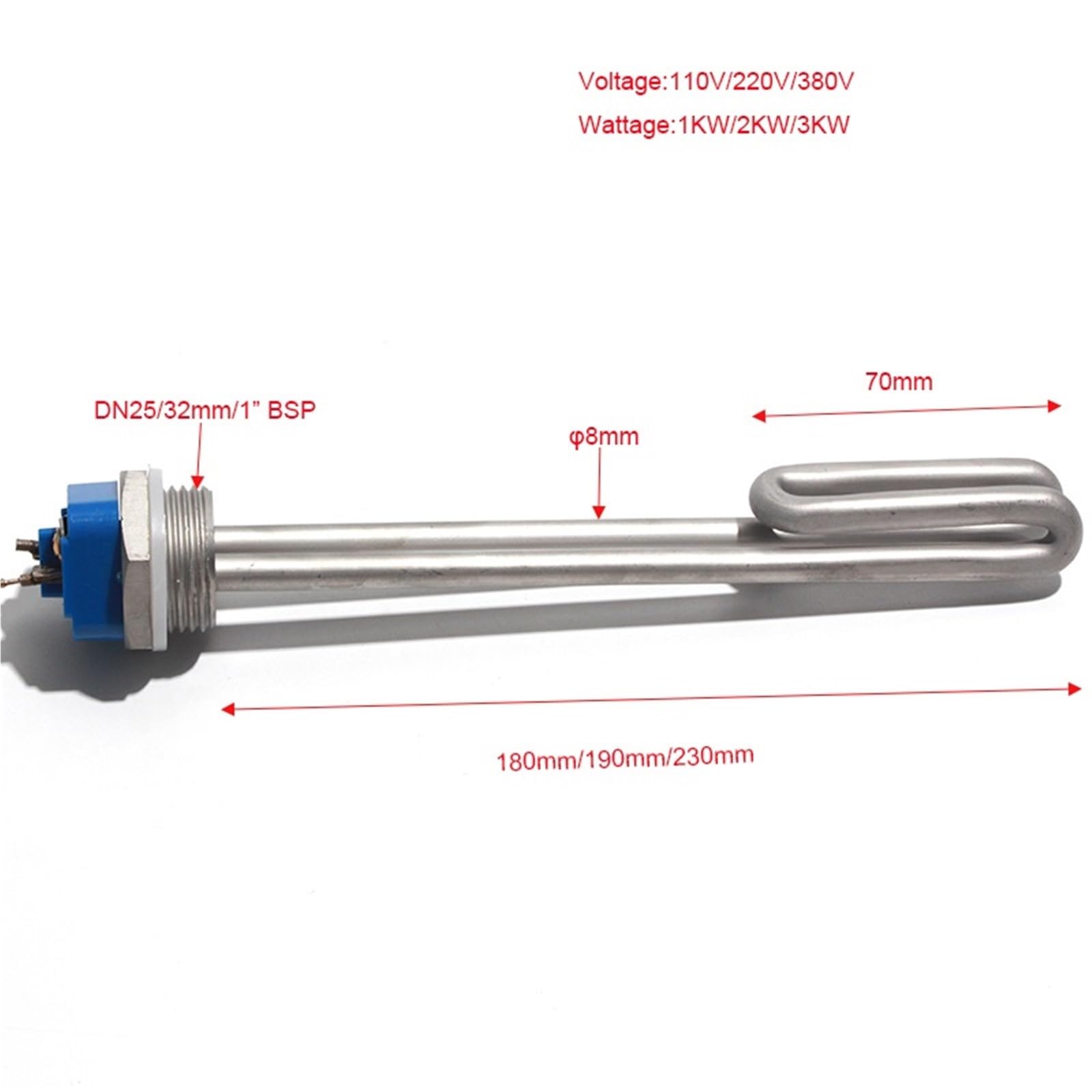 1KW/2KW3KW/3KW Tauchsieder Einschraubtyp DN25/1 Zoll 32mm 110V 240V 380V 180/190/230mm 1St(380V 3KW 230mmL)