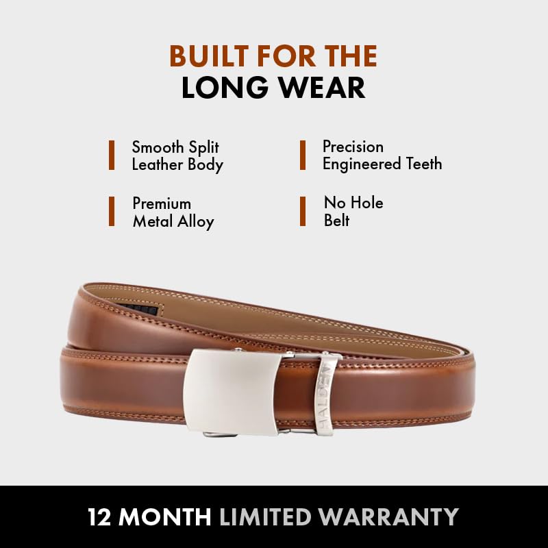 Image of HALDEN BURLEY Belts For Men Leather Original (Free Size Fits Up to 44 Inch Waist) Ratchet Straps, Unique Magnetic Auto-lock Buckle Formal Belts For Men