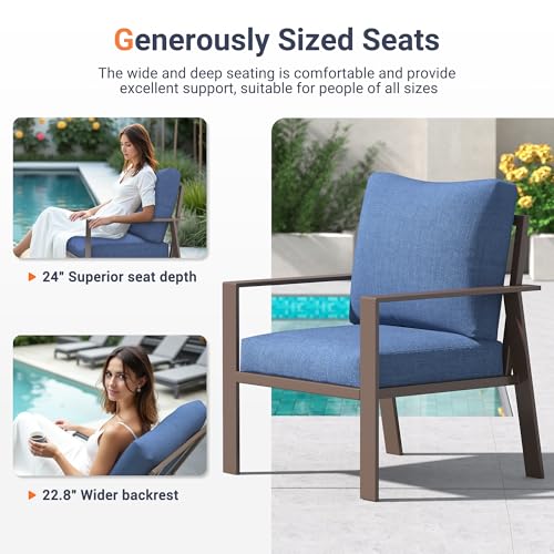Image of UDPATIO Aluminum Outdoor Patio Furniture Set 7-Seat Metal Patio Conversation Sets with Coffee Table and Water-Resistant Cushions, Modern Patio Sectional Sofa for Porch, Deck, Backyard, Poolside