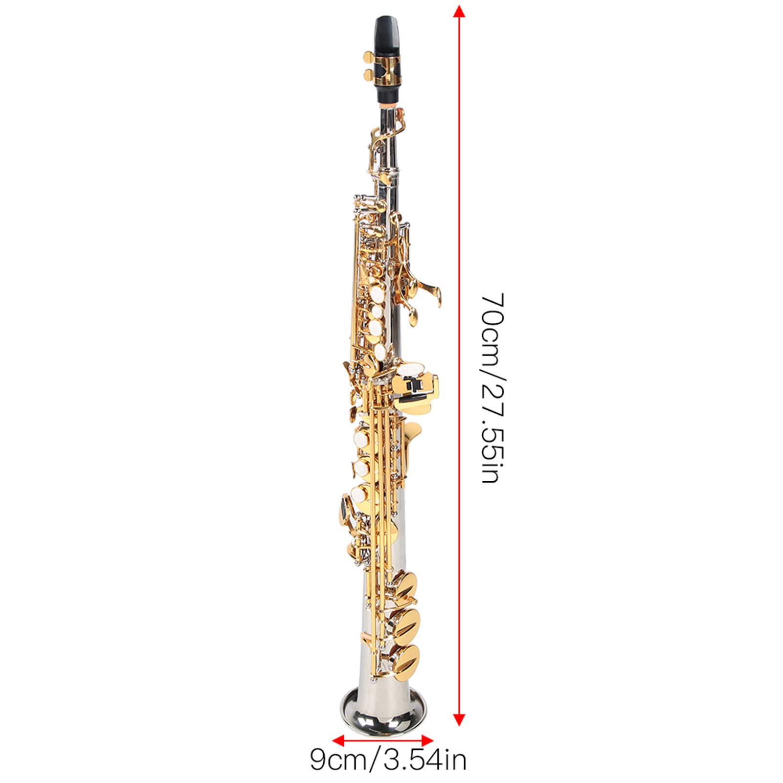 Oumefar Saxophe Ottone 64 × 24 × 16 Sassofono Soprano Dritto in Ottone Professionale Tubo Placcato Argento Sax Chiave Oro con Borsa per il Trasporto