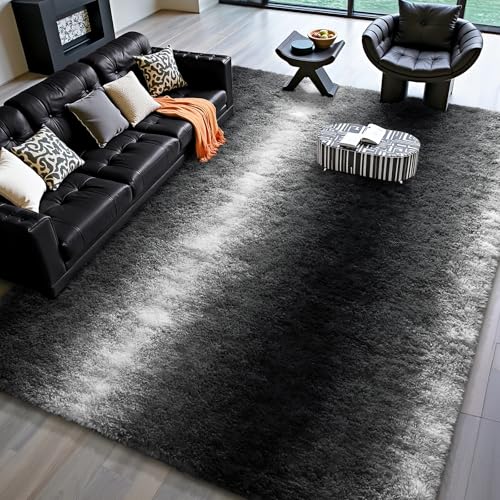 HOMORE Living Room Rug 5x8 Area Rug for Bedroom, Large Fluffy Shaggy Rugs for Living Room, Gradient Abstract Rugs for Kids Boys Girls Room, Plush Rug for Dorm Home Floor Decor, Black and White