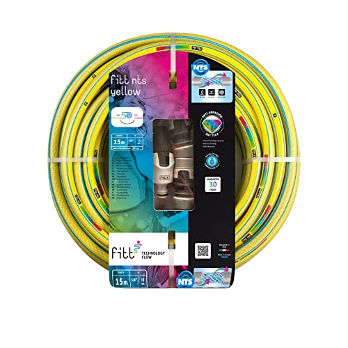 FITT NTS YELLOW 5/8" (15mm) 15m Kit, Tubo per Irrigazione Giardino, Robusto e Malleabile per Uso Intensivo con Lancia regolabile e Raccordi