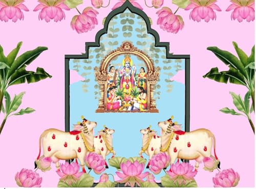 Image of zeonely mart satyanarayana Swamy Backdrop Cloth | varalakshmi Background Decoration | Pooja Backdrop Decoration Cloth | Backdrop for Pooja Decoration (8FT-6 FT) Light Pink