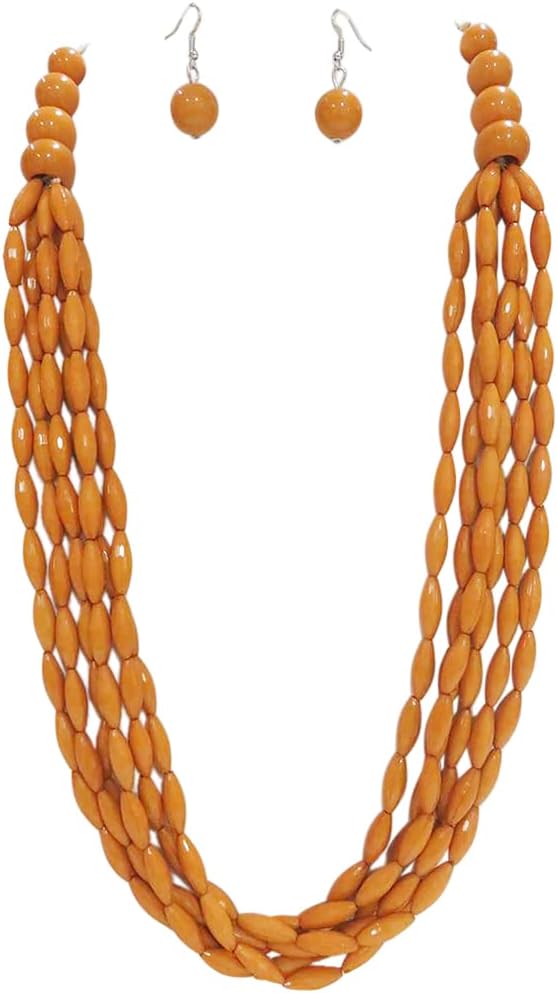 Rosemarie & Jubalee Women's Bohemian Chic Multi Strand Faceted Oblong Beaded Necklace Earrings Jewelry Gift Set, 30"+2" Extender