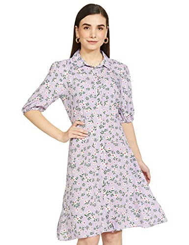 Image of Max Women Printed Spread Collar Shirt Calf Length Dress