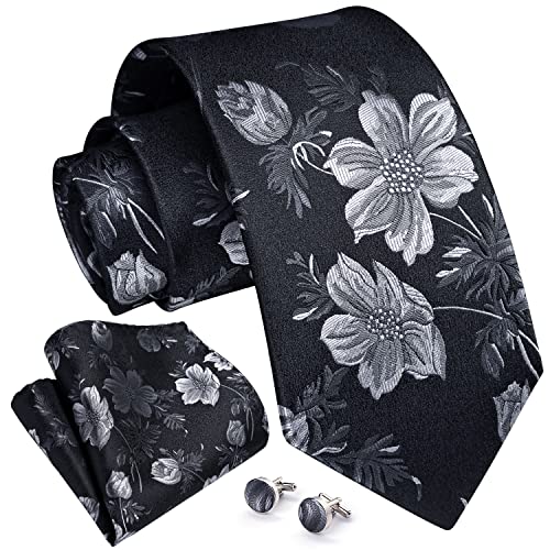 Image of Enlision Ties for Men Floral Tie Handkerchief Cufflinks Set Formal Flower Classic Mens Necktie & Pocket Square Wedding