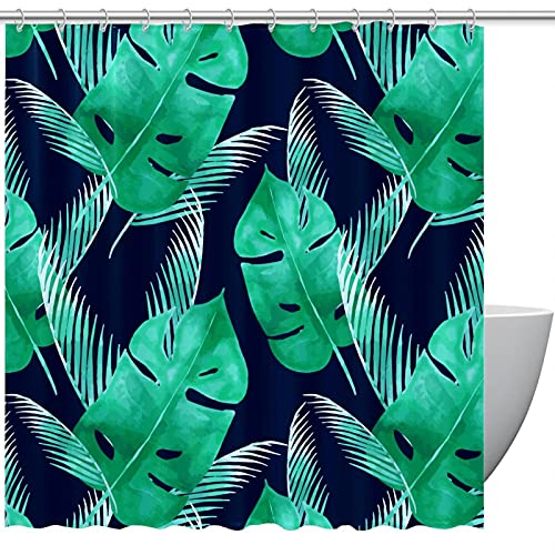 Rideau de douche tropical bleu marine pour une ambiance spa nature - 2