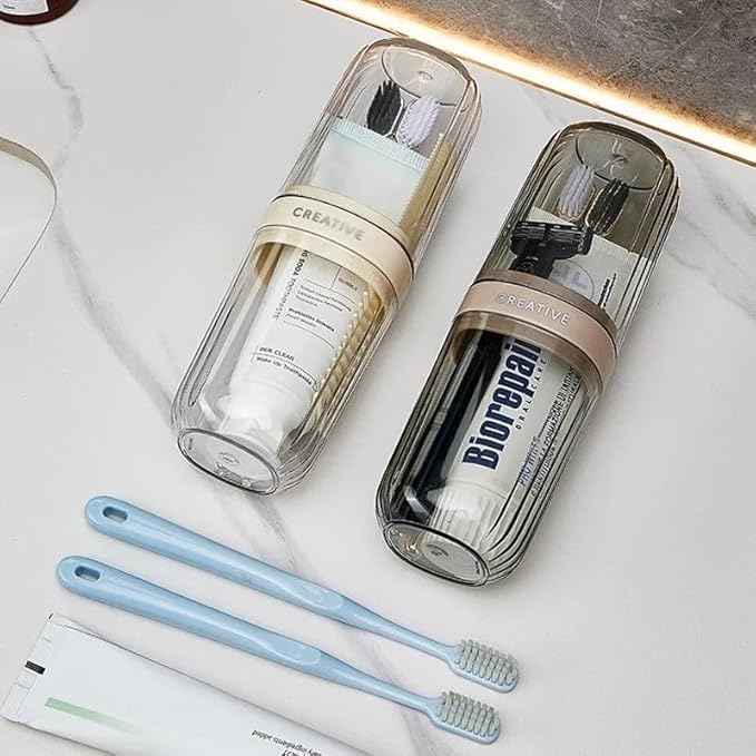 Image of 2 PES Portable Transparent Toothbrush Cover case Toothbrush Holder & Anti-Bacterial Tooth Brush Holder Bathroom | Germ Protection, Ideal for Home & Travel Accessories(2 Pc,Multicolor)