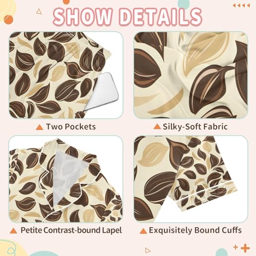 senya Coffee Leaves Satin Summer Pajama Sets Silk Short Sleeve Button Down Sleepwear3