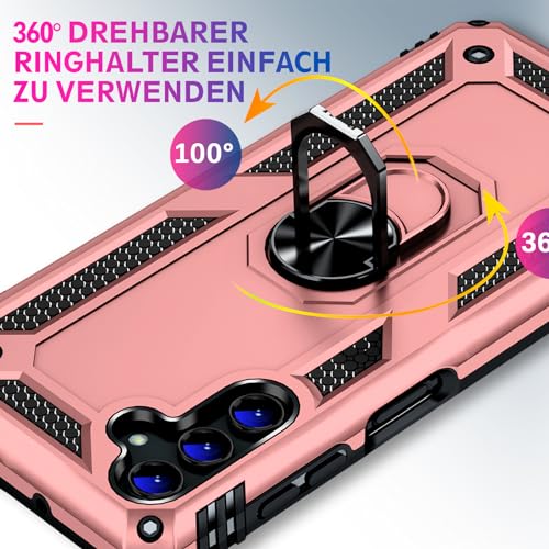 Image of Heavy Duty Case for Samsung Galaxy S25 Phone Case with Screen Protector, Military Grade Shockproof Rugged Protective Cover for Samsung S25, with Metal Ring Magnetic Kickstand (Pink)