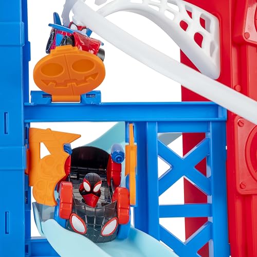 Image of Jazwares Marvel Spidey and His Amazing Friends Construction Zone Chaos Track Set - 2-Foot High Dual Race Track with Zip Line, Play Zones, and Exclusive Vehicles