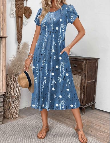 Image of ZEAGOO Womens Casual Dresses for Summer Short Sleeve Flare Midi Dress Loose Flowy Beach Sundress