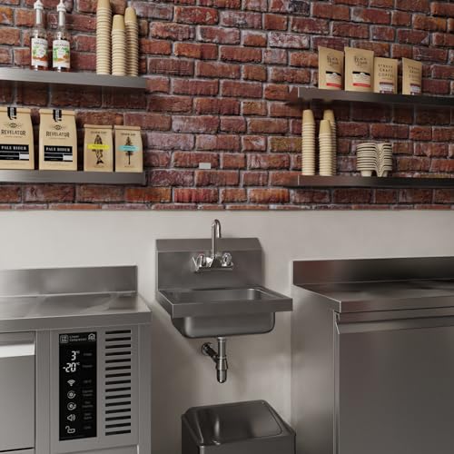 Image of Stainless Steel Wall Mounted Hand Sink 17 in. x 15 in. with Gooseneck Faucet