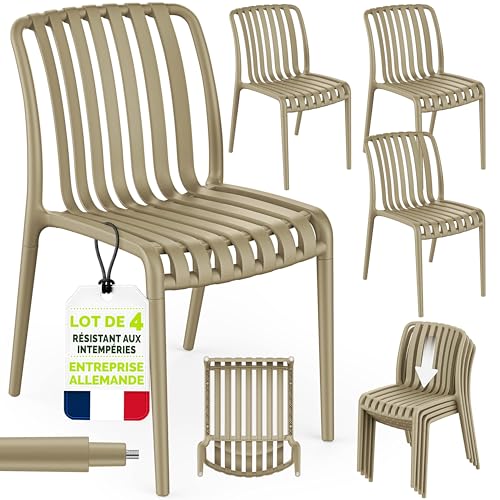 tillvex Lot de 4 chaises de Jardin empilables et résistantes aux intempéries - Charge maximale : 120 kg - Chaises de Jardin d'extérieur - pour Balcon,...