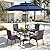 PHI VILLA 5 Piece Outdoor Dining Set with Umbrella, 37" Square Metal Dining Table & Cushioned Rattan Chairs with 10ft Blue Umbrella for Patio, Deck, Yard, Porch