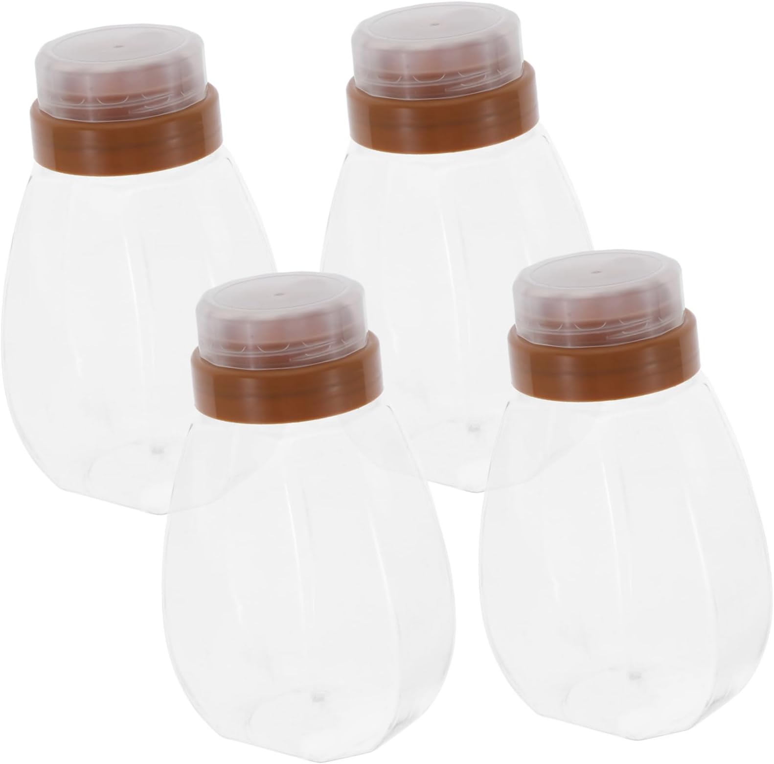 GANAZONO 4Pcs Clear Plastic Honey Dispenser Jars with Lids Refillable Honey Bottles with Spout for Syrup Sauces and Condiments Durable Transparent Containers for Kitchen