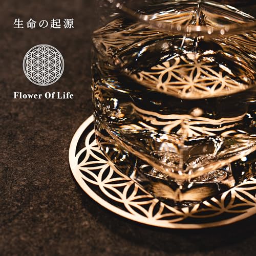 DANNY LIB ウッド コースター フラワーオブライフ 5枚セット 木製 オシャレな神聖幾何学模様のコースター アジアン キッチン バー