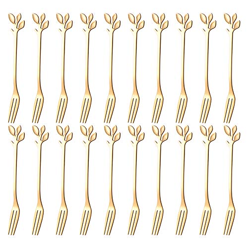 Opiniones y reviews de Tenedores de postre favoritos de las personas. 45 AnSaw - Juego de 20 tenedores de postre de acero inoxidable, diseño de mini hojas doradas, 4.7 pulgadas, perfecto para frutas, aperitivos, pasteles y ensaladas, ideal para fiestas...