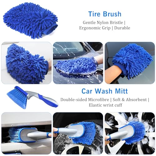 Zero to Auto® Ultimate 22 Pieces Car Cleaning Kit with Collapsible Bucket and Bag for Interior/Exterior Detailing/Washing including Brush Microfibre Towel Mitt For Wheels Leather Dashboard (Blue) - Image 5