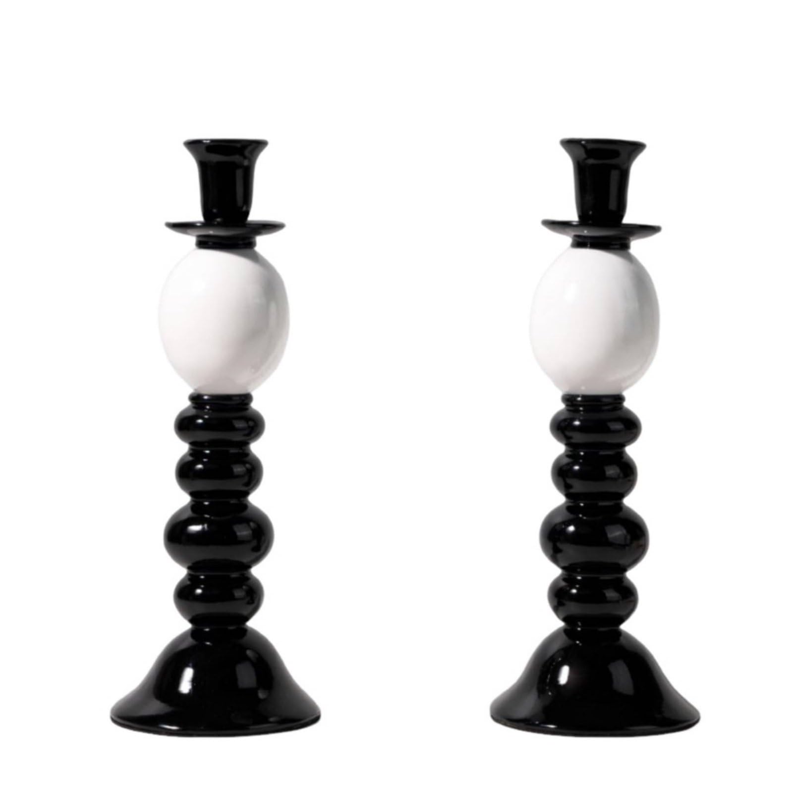 2 Stück Kerzenhalter Schwarz Weiß Kerzenständer Leuchter Dekoständer aus Kunstharz mit Geometrischer Silhouette für Moderne Räume für Wohnzimmer Esstisch Flur Regal