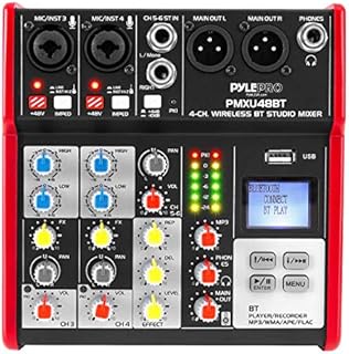 Studio Audio Sound Mixer Board - 4 Channel Bluetooth Compatible Professional Portable Digital Dj Mixing Console w/ USB Mixer Audio Interface - Mixing Boards For Studio Recording - PylePro PMXU48BT