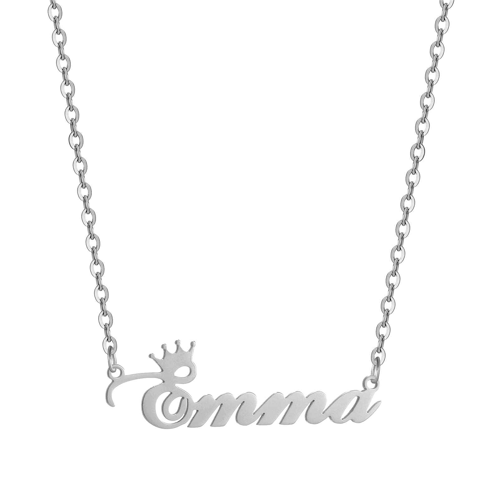 SKQIRCustom Silver Name Necklace Personalized for Women, Customized Chains Name Pendants Necklaces Personalized Name Necklace with Crown for Women Girl Gift