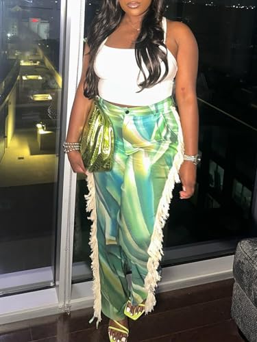 XZLUFNY Fringe Pants for Women Autumn High Waisted Side Tassel Straight Leg Trousers2