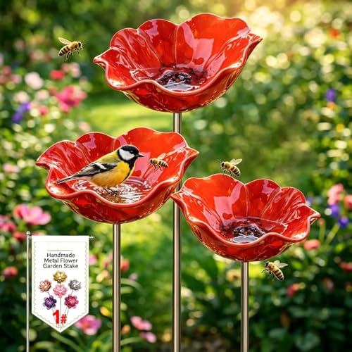 Lot de 3 Bain d'oiseaux Extérieur,Bird Bath Vasque de Jardin Extérieur, Bain d'oiseau/Bain Oiseaux Abreuvoir pour Oiseaux Extérieur,Mangeoire Oiseaux Extérieur sur...