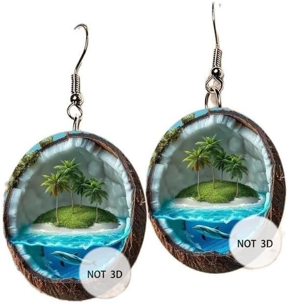 Acrylic Coconut Earrings Island Ocean Image Novelty Earrings for Beach Theme Party Jewelry