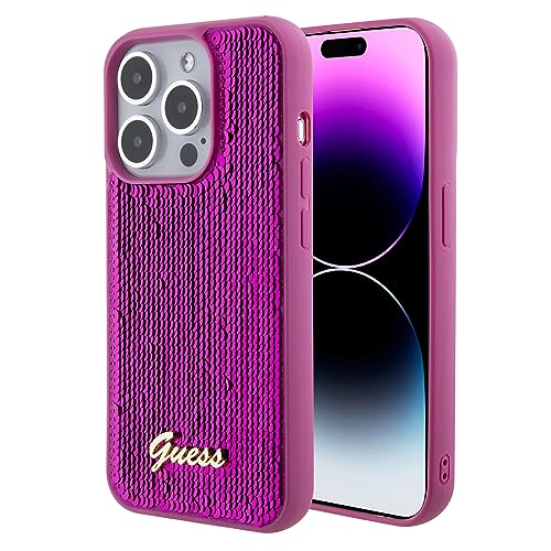 Coque iPhone 15 Pro Guess Script Paillettes Fuchsia Protection