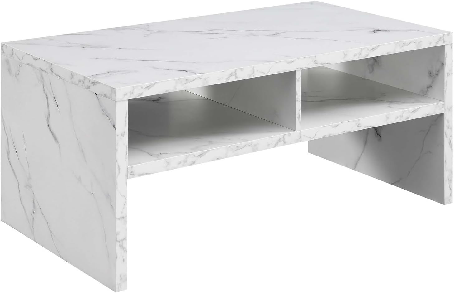 Convenience Concepts Northfield Admiral Deluxe Coffee Table with Shelves R4-0567, White Faux Marble