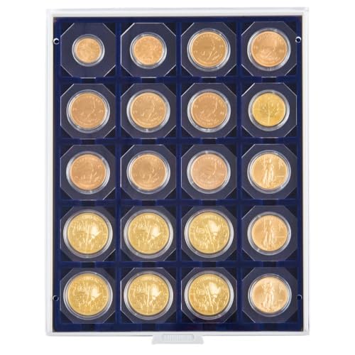 Box monnaies Lindner marine 20 alvéoles carrés pour rangement étuis et capsules