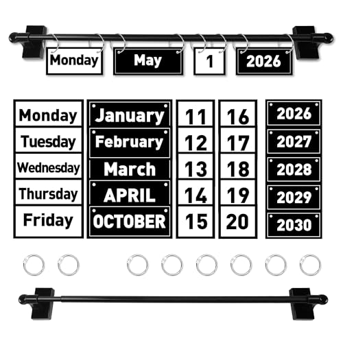 2026 Upgraded Magnetic Rod Black and White Flip Calendar for Classroom Classroom Calendar Date Cards Black and White Classroom Decor Bulletin Board Set