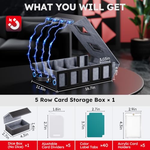 Image of Trading Card Storage Box, 4300+ MTG Deck Box with Magnetic Lid | Handle design with Commander and Toploader displays, dice box, dividers and labels for TCG, MTG, Yu-Gi-Oh! and sports cards
