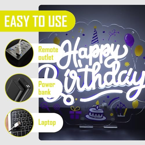 Image of Happy Birthday Neon Sign LED Happy Birthday Light Up Sign Wall Decor for Birthday Party Backdrop Cake Tables Room Gift Art for Boys Girls-14.57 x 12.2 IN-Dimmable USB Powered-Acrylic