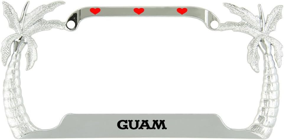 I Love Heart Guam Palm Tree Metal License Plate Frame Tag Holder