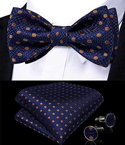Image of DiBanGu Men Bow Tie Paisley Striped Self-Bow Tie for Men and Silk Woven Bowtie Pocket Square Cufflinks Wedding Party