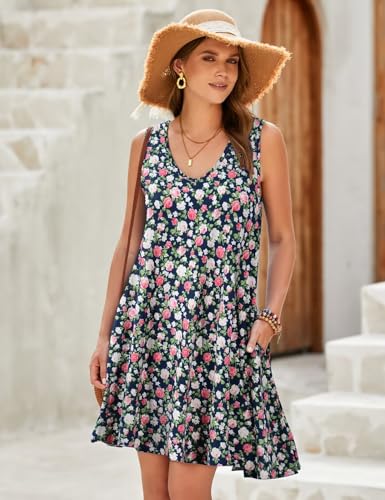 Image of JollieLovin Women Plus Size Curvy Summer Tank Sun Dresses Sleeveless Causal T-Shirt Dress Beach Swing Cover up(L-5X)