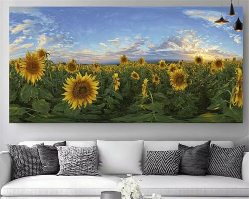 Peinture diamant 5D paysage de tournesol pour illuminer votre salon avec un canvas 50x150cm