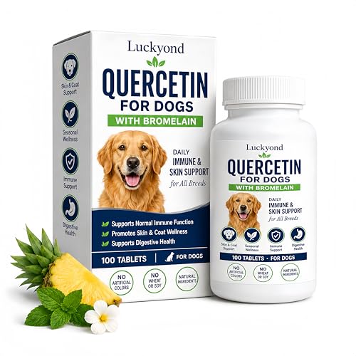 Quercetin for Dogs with Bromelain Seasonal Wellness & Dog Allergy Support Itchy Skin & Coat Care Immune & Antioxidant Supplement 100 Chewable Tablets
