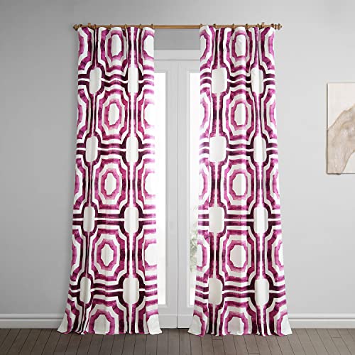 Image of HPD Half Price Drapes Geometric Printed Curtains 120 Inches Long Luxury Cotton Curtains (1 Panel) Room Darkening Window Curtains for Bedroom & Living Room, 50W x 120L, Mecca Geometric Pink