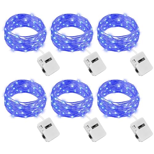litogo Lot de 6 Mini Guirlande LED à Pile avec 3 Modes, 2M 20LED Petite Guirlande Lumineuse Pile, IP65 Étanche Guirlande LED Interieur pour Chambre Mariage...