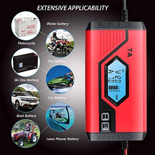GOOSUO Battery Maintainer Fully-Automatic Smart Charger, 7-Amp/12V Trickle Charger for Cars Motorcycle Boat Tractor ATV RV Lawn Mower