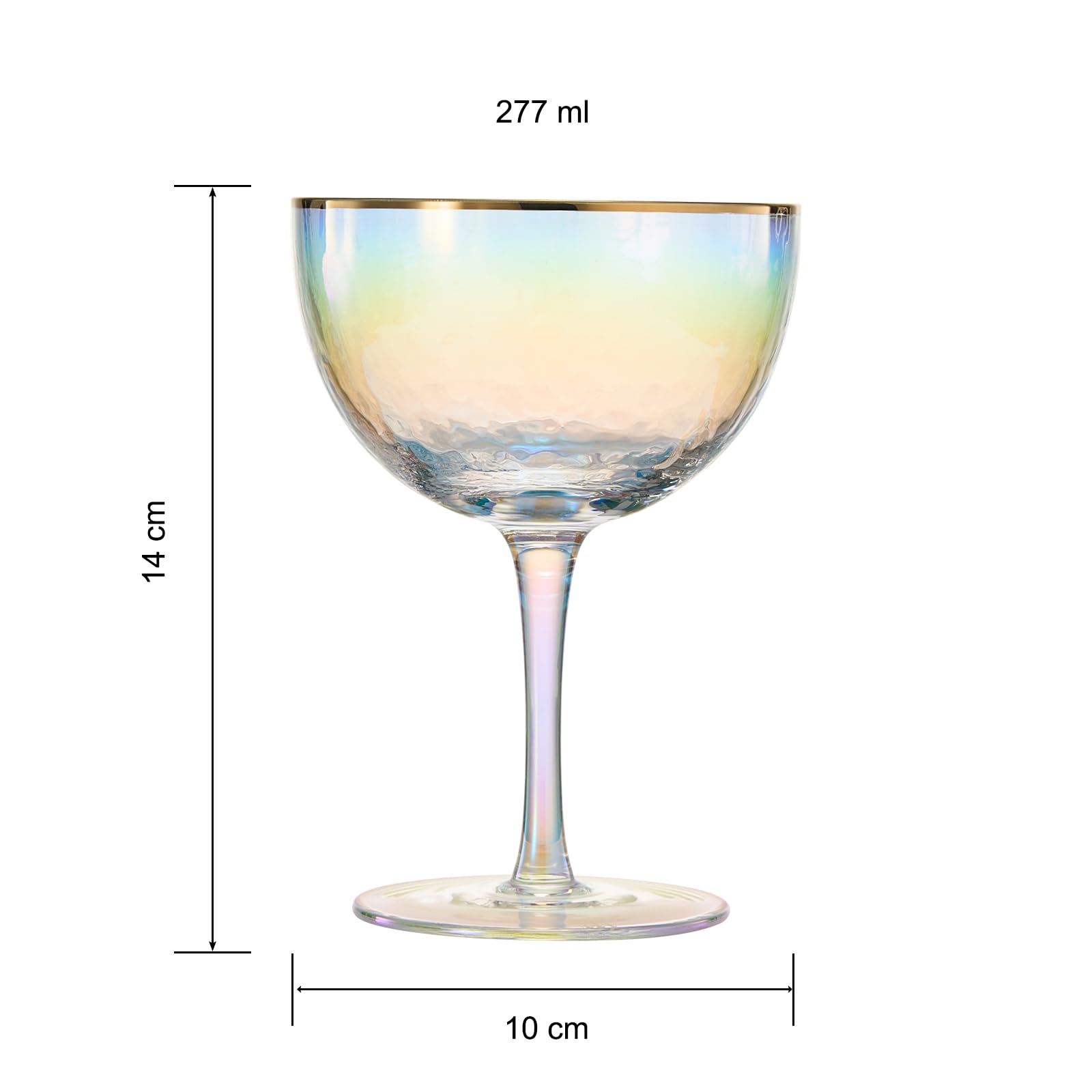 Festlich glänzende, schillernde gehämmerte Coupé-Gläser, 2 Stück, Goldrand, bunte Champagnergläser, Jahrestage, Geburtstagsgeschenk, Cocktail-Party, Strahlung – Wasser, Wein, kosmopolitisch,