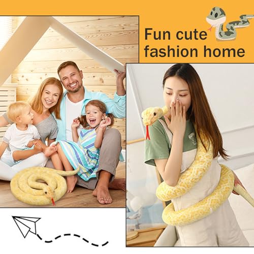 Peluche serpent python jaune 190cm douce jouet farce poisson d'avril