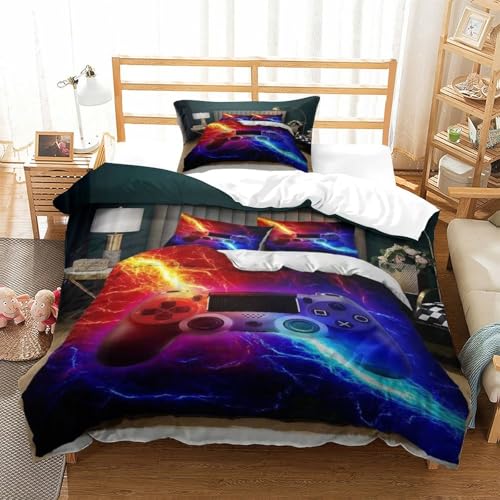 Housses de couettes game imprimé 3D parure lit simple 135x200cm